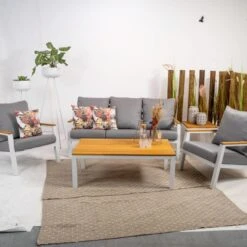 Donnan Loungeset Aluminium/bamboo - Aluminium - Wit -Tuinmeubelwinkel 1000094358 0102