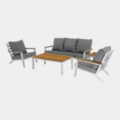 Donnan Loungeset Aluminium/bamboo - Aluminium - Wit -Tuinmeubelwinkel 1000094358 0103