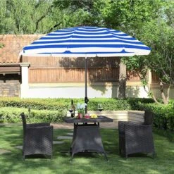 ACAZA Stok Parasol - 160 Cm Diameter - Met Draagtas - Blauw Gestreept -Tuinmeubelwinkel 1000095606 0102