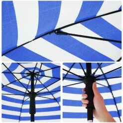 ACAZA Stok Parasol - 160 Cm Diameter - Met Draagtas - Blauw Gestreept -Tuinmeubelwinkel 1000095606 0103
