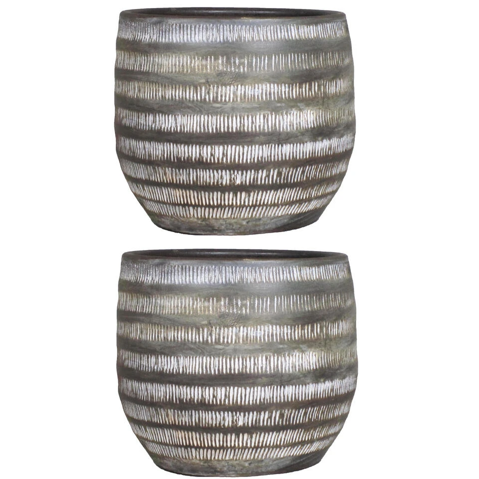 Floran Bloempot Lena - Bruin - Mat - Geribbeld - Keramiek - 17 X 14 Cm 4 Floran Bloempot Lena - Bruin - Mat - Geribbeld - Keramiek - 17 X 14 Cm - Afbeelding 2