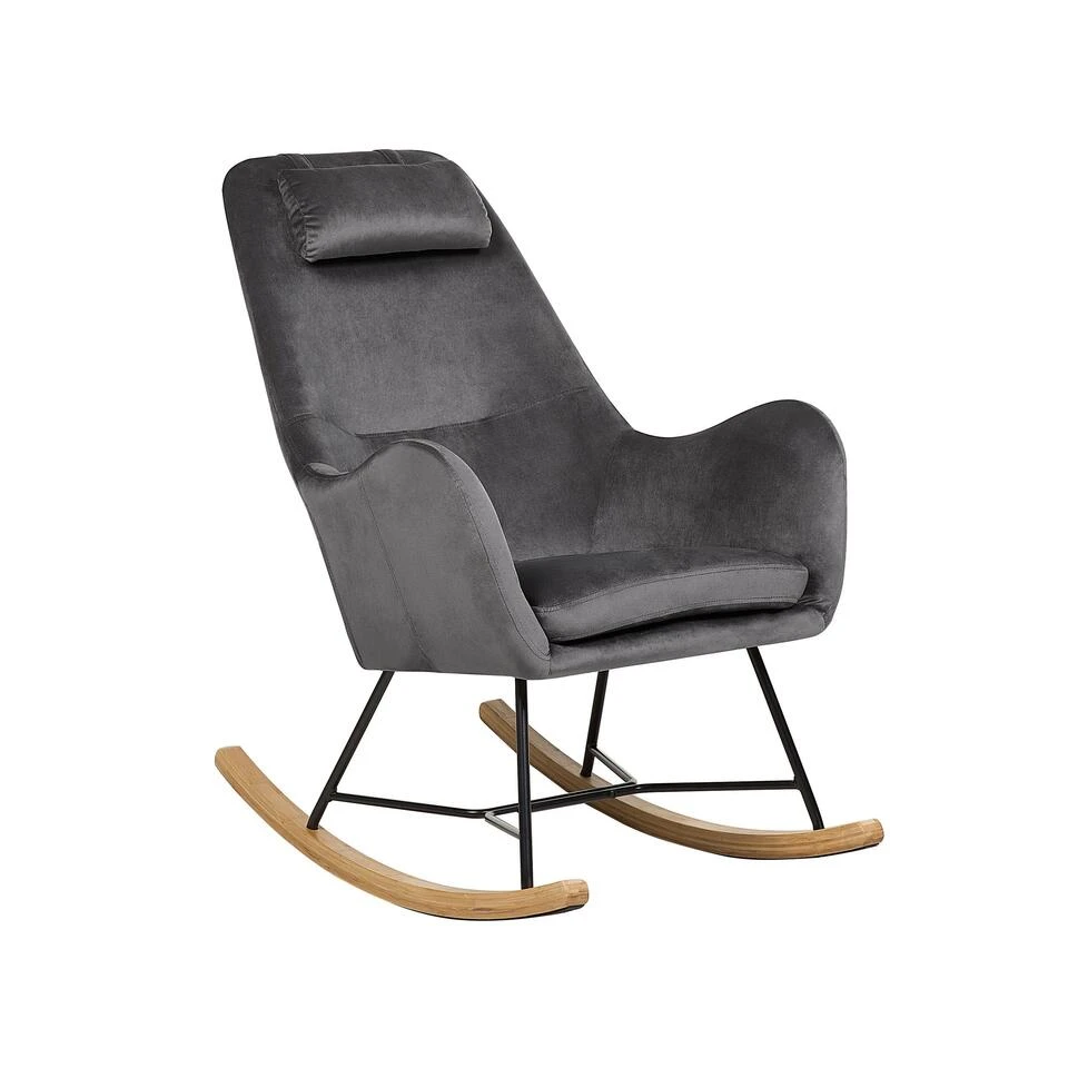 Beliani Schommelstoel ARRIE - Grijs Fluweel 3 Beliani Schommelstoel ARRIE - Grijs Fluweel