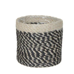 Mica Decorations Plantenmand - Naturel Met Zwart - Rotan - 14 X 14 Cm
