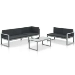 VidaXL 3-delige Loungeset Met Kussens Aluminium Zwart