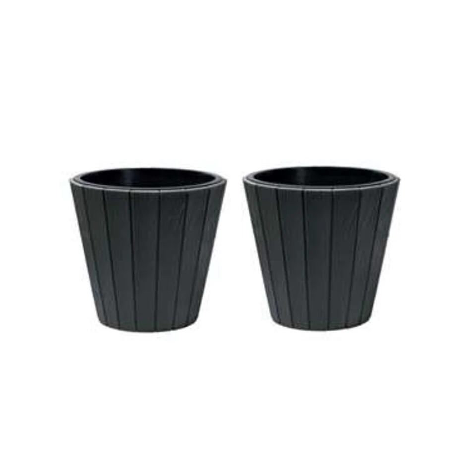 Merkloos Bloempot - Hout Look - Grijs - Kunststof - 40 Cm 4 Merkloos Bloempot - Hout Look - Grijs - Kunststof - 40 Cm - Afbeelding 2