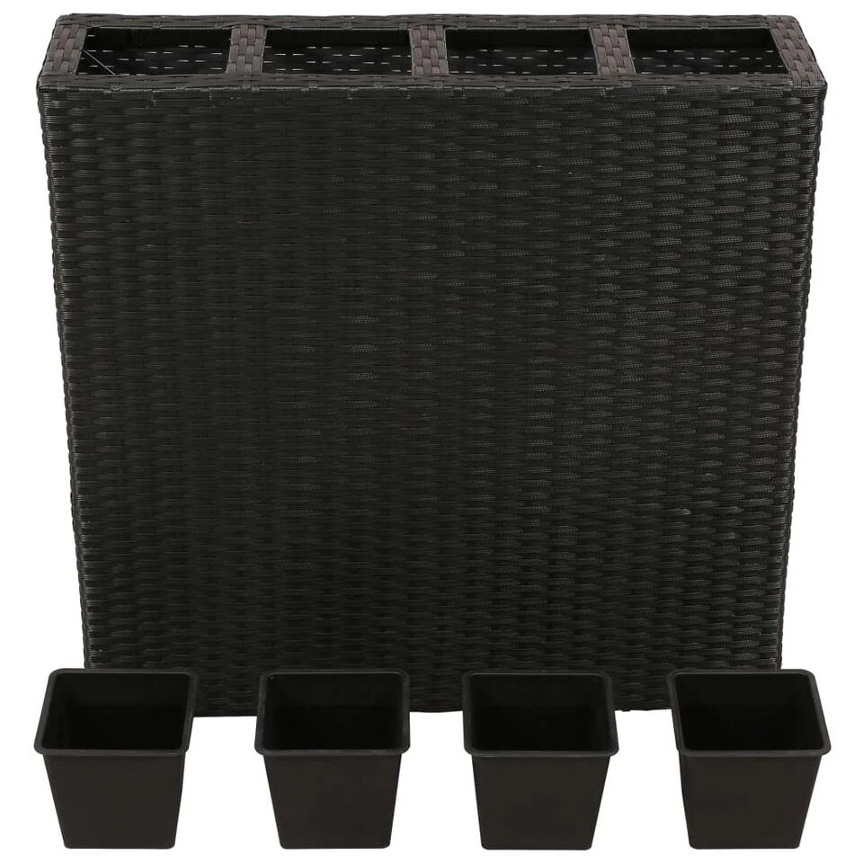 VidaXL Plantenbak Verhoogd Met 4 Potten 2 St Poly Rattan Zwart 5 VidaXL Plantenbak Verhoogd Met 4 Potten 2 St Poly Rattan Zwart - Afbeelding 3