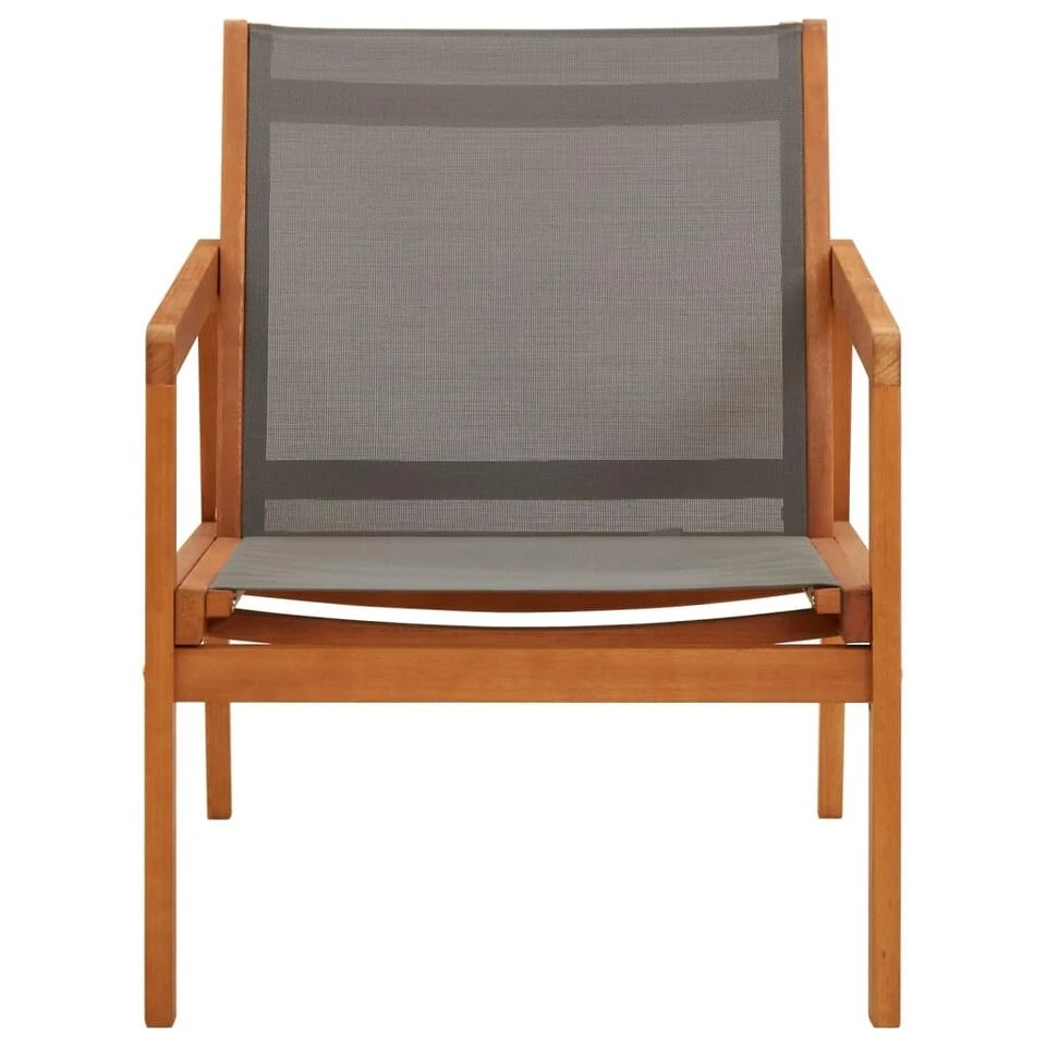 VidaXL Loungestoel Massief Eucalyptushout En Textileen Grijs 4 VidaXL Loungestoel Massief Eucalyptushout En Textileen Grijs - Afbeelding 2