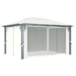 VidaXL Prieel Met Gordijn 400x300 Cm Aluminium Crème -Tuinmeubelwinkel 53d896f875e04b279ab4aeb872f79090