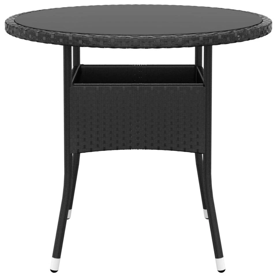 VidaXL Tuintafel Ø80x75 Cm Gehard Glas En Poly Rattan Zwart 4 VidaXL Tuintafel Ø80x75 Cm Gehard Glas En Poly Rattan Zwart - Afbeelding 2