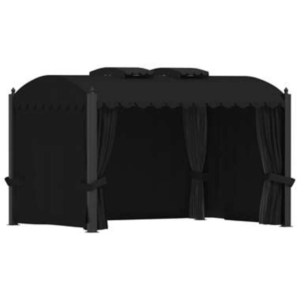 VidaXL Prieel Met Gordijnen 3x4 M Staal Antraciet 6 VidaXL Prieel Met Gordijnen 3x4 M Staal Antraciet - Afbeelding 4