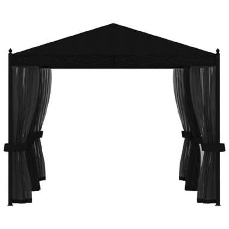 VidaXL Prieel Met Horren 3x4 M Staal Antraciet 6 VidaXL Prieel Met Horren 3x4 M Staal Antraciet - Afbeelding 4