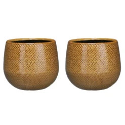 Mica Decorations Bloempot - Keramiek - Ribbel - Okergeel - 14 X 16 Cm -Tuinmeubelwinkel 8defda827ead4a94a55466e2de4bb88a