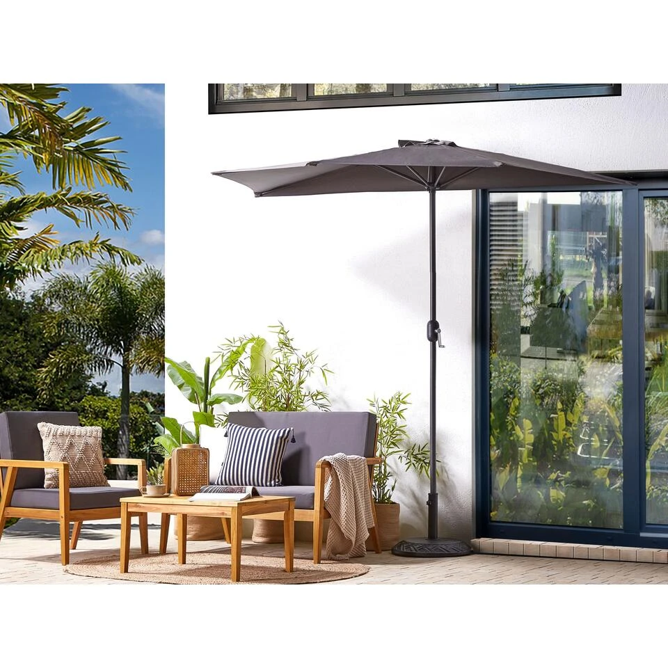 Beliani Halfronde Parasol GALATI - Grijs Polyester 4 Beliani Halfronde Parasol GALATI - Grijs Polyester - Afbeelding 2