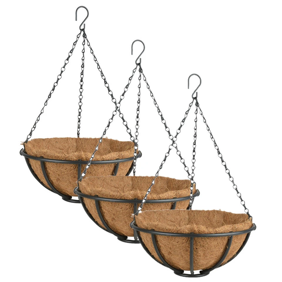 Esschert Design Hanging Basket - Metaal - Zwart - Met Inlegvel - 30 Cm 6 Esschert Design Hanging Basket - Metaal - Zwart - Met Inlegvel - 30 Cm - Afbeelding 4
