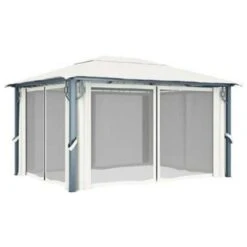VidaXL Prieel Met Gordijn 400x300 Cm Aluminium Crème -Tuinmeubelwinkel ba6645c903914404ac7e197b9c0213f4
