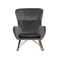 Beliani Schommelstoel ELLAN - Grijs Fluweel -Tuinmeubelwinkel d62bec75d0834c28b7fb7c65256607da