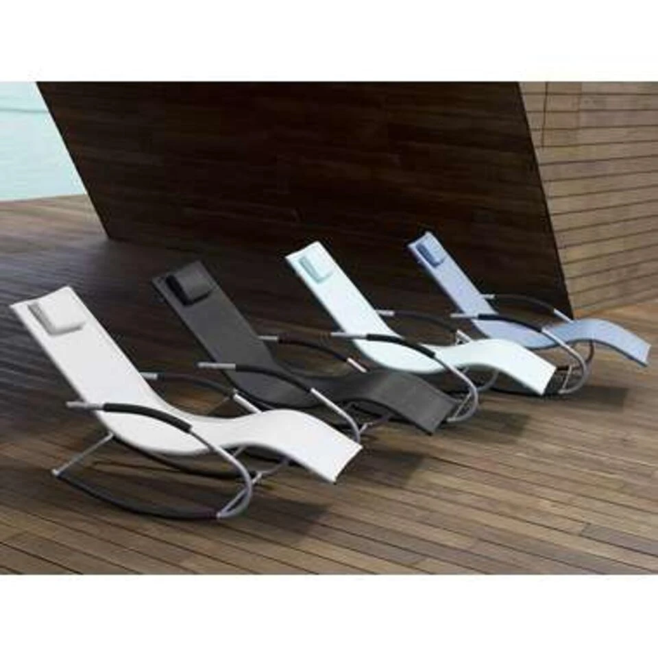 Beliani Tuinligstoel CARANO - Blauw Staal, Textiel 5 Beliani Tuinligstoel CARANO - Blauw Staal, Textiel - Afbeelding 3