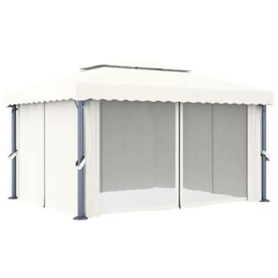 VidaXL Prieel Met Gordijn 4x3 M Aluminium Crèmewit 4 VidaXL Prieel Met Gordijn 4x3 M Aluminium Crèmewit - Afbeelding 2