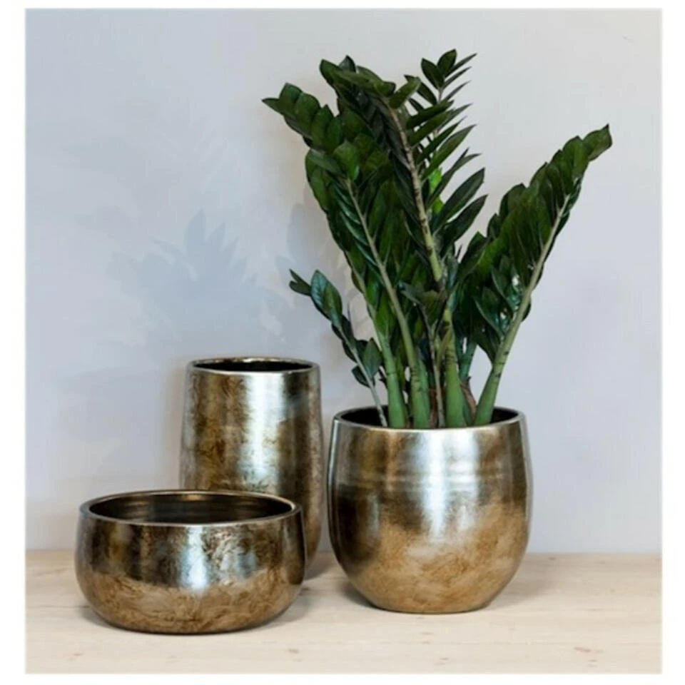 Bela Arte Plantenpot - Keramiek - Goud Glans - D16/H14 Cm 4 Bela Arte Plantenpot - Keramiek - Goud Glans - D16/H14 Cm - Afbeelding 2