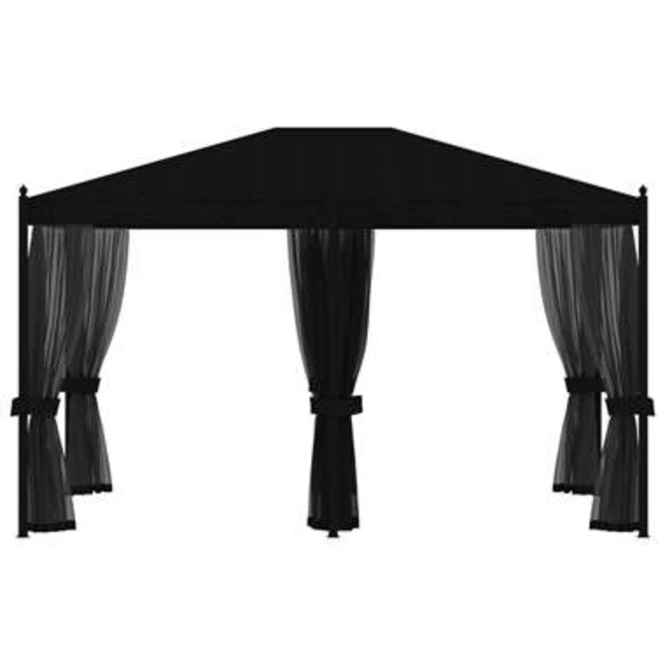 VidaXL Prieel Met Horren 3x4 M Staal Antraciet 5 VidaXL Prieel Met Horren 3x4 M Staal Antraciet - Afbeelding 3