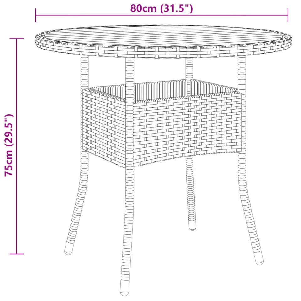VidaXL Tuintafel Ø80x75 Cm Acaciahout En Poly Rattan Zwart 6 VidaXL Tuintafel Ø80x75 Cm Acaciahout En Poly Rattan Zwart - Afbeelding 4